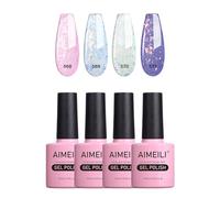 AIMEILI 4 Couleurs 10ml Vernis Gel Semi Permanent Transparent Rose Bleu Gris Pailleté Shimmer, Lot Vernis à Ongles Gel UV LED Soak Off Manucure Salon Longue Durée Varnish Kit 32