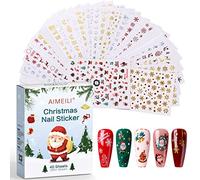 AIMEILI 40 Feuilles 3D Design Noël Stickers Ongles Mix Couleur Noël Autoadhésif Autocollants Ongles Nail Art Décoration