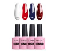 AIMEILI 4PCS 10ml Vernis Gel Semi Permanent, Drapeau Français Couleurs Blanc Bleu Rouge Pailleté Lot Vernis à Ongles Gel UV LED Soak Off Manucure Longue Durée Kit 33