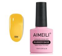 AIMEILI 5 en 1 Gel de Base pour Ongles, Vernis à Ongles Gel Couleur Jaune UV LED Soak Off, Elastic Rubber Base Coat Nail -(584)10ml