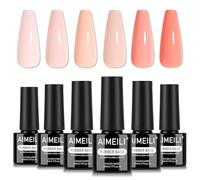 AIMEILI 5 en 1 Rubber Base Coat Vernis Semi Permanent Gel Nude Rose UV LED Renforcement et Réparation de Manucure, Colle de Décorations 6 Pcs 5ml KIT 84