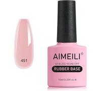 AIMEILI 5 en 1 Rubber Base Coat Vernis Semi Permanent Gel Rose Gel Polish UV LED Renforcement et Réparation de Manucure, Colle de Décorations - 10ml (451)