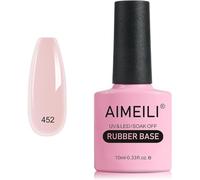 AIMEILI 5 en 1 Rubber Base Coat Vernis Semi Permanent Gel Rose Gel Polish UV LED Renforcement et Réparation de Manucure, Colle de Décorations - 10ml (452)