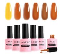 AIMEILI 5 en 1 Rubber Base Gel, 6 Couleurs Vernis Semi Permanent Gel Soak Off UV LED Feuilles d'Erable Brun Automne Renforcement et Réparation de Manucure 8ml - Kit 53