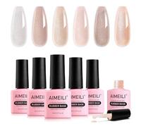 AIMEILI 5 en 1 Rubber Base Gel, 6 Couleurs Vernis Semi Permanent Gel Soak Off UV LED Pailleté Shimmer Nude Naturel Renforcement et Réparation de Manucure 8ml - Kit 51