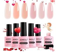 AIMEILI 5 en 1 Rubber Base Gel,6PCS 8ml Vernis Semi Permanent Gel Soak Off UV LED Rose Nude Naturel Renforcement et