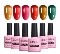 AIMEILI 6 Couleurs 10ml Vernis Gel Semi Permanent Naturel Transparent Vine Rouge Rose, Lot Vernis à Ongles Gel Gelée de Cristal UV LED Soak Off Manucure - Kit 77