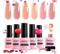 AIMEILI 6 en 1 Builder Base Gel 6PCS 8ml Naturel Nude Rose-Gel de Construction pour Extension,Renforcementde Manucure- Kit 38