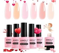 AIMEILI 6 en 1 Builder Base Gel Set 6PCS 8ml Naturel Nude Rose - Gel de Construction pour Extension,Réparation de Manucure- Kit 35