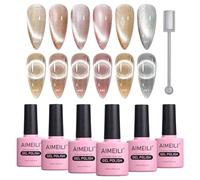 AIMEILI 6 PCS 10ml Vernis Gel Semi Permanent Magnétique Holographique, Lot Vernis à Ongles Caméléon Oeil de Chat Phantom 9D avec Bâton Magnétique - Kit 49