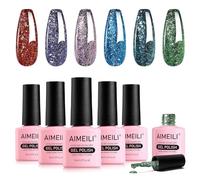 AIMEILI 6 Pcs Vernis Gel Semi Permanent Paillettes de Platine, Lot de Vernis à Ongles Gel Sparkly Shiny Metallic Polish Soak Off UV LED Sans HEMA Longue Durée 8ml - Kit 57