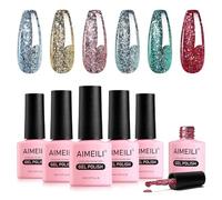 AIMEILI 6 Pcs Vernis Gel Semi Permanent Paillettes de Platine, Lot de Vernis à Ongles Gel Sparkly Shiny Metallic Polish Soak Off UV LED Sans HEMA Longue Durée 8ml - Kit 56