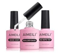AIMEILI 7 en 1 Builder Base Gel, No Wipe Top Coat et Base Coat Set, 3Pcs x 10 ml Vernis Semi Permanent Gel UV LED Soak Off Manicure Kit