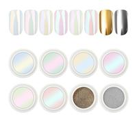 AIMEILI 8 BoîTe Poudre Chrome Ongle Nacrée Aurora Schimmer Effet Perle, Or Argent Miroir Poudre Ongle Holographi Métal Glitzerpuder Décor Salon DIY Nail Art