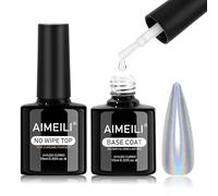 AIMEILI Base et Top Coat Vernis Gel Semi Permanent Couche Finition pour Poudre Chrome Ongle Brillant Miroir Longue Durée UV LED Manucure 2 x 10ml
