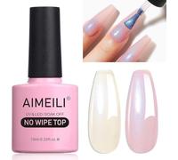 AIMEILI Brillant Perle Top Coat Vernis à Ongles Gel Semi Permanent Blanc Nacré Glitter Finish No Wipe Top Coat Longue Durée Sans HEMA 10ml - 04