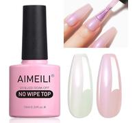 AIMEILI Brillant Perle Top Coat Vernis à Ongles Gel Semi Permanent Blanc Nacré Glitter Finish No Wipe Top Coat Longue Durée Sans HEMA 10ml - 02