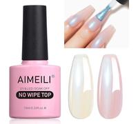 AIMEILI Brillant Perle Top Coat Vernis à Ongles Gel Semi Permanent Blanc Nacré Glitter Finish No Wipe Top Coat Longue Durée Sans HEMA 10ml - 01