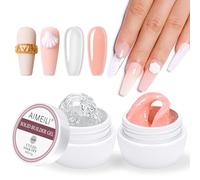 AIMEILI Builder Solid Gel, 2pcs Clair + Nude Non-Stick Solide Sculpture Gel, Multifonctions Gel de Construction Ongle UV pour Extension Décoration Allonge et Répare Nail Art Manucure DIY 30g
