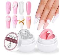 AIMEILI Builder Solid Gel, 2pcs Clair + Rose Non-Stick Solide Sculpture Gel, Multifonctions Gel de Construction Ongle UV pour Extension Décoration Allonge et Répare Nail Art Manucure DIY 30g