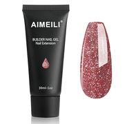 AIMEILI Extention Gel pour Ongles Pailleté Flash, Builder Construction Gel 30ml Faux Ongles Quick Building UV LED Vernis Semi Permanent - Rouge 072