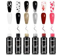 AIMEILI Liner Gel Blanc Noir Rouge Or Argent UV Vernis à Ongles 6 Pcs 8ml | pour la Peinture au Trait Manucure Française, Nail Art Salon et Domestique DIY