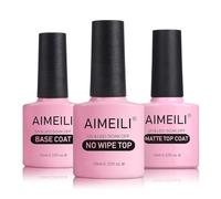 AIMEILI No Wipe Top Coat Base Coat Matte Top Coat Vernis Semi Permanent Kit 3 * 10ML Sans HEMA Vernis à Ongles Gel UV LED Nail Polish Soak Off Manucure