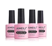 AIMEILI No Wipe Top Coat et Base Coat, Matte Top Coat, 5 en 1 Builder Base Vernis à Ongles Semi-Permanent Finition Mat et Brillante 10ml 4 Bouteilles Nail Starter Kit