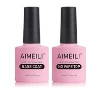 AIMEILI No Wipe Top Coat et Base Coat Semi Permanent - Vernis à Ongles Gel UV LED Soak Off Ultra Brillant Faible Odeur Longue Durée Manucure Kit 2x10ml
