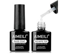 AIMEILI No Wipe Top et Base Coat Semi-Permanent Soak Off UV LED Vernis à Ongles Gel Nail Polish Ultra Brillant Finish Longue Durée Kits de Manucure 2 x 8ml