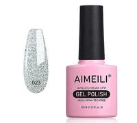 AIMEILI Paillettes Ongles Semi Permanent Vernis à Ongles UV LED Paillettes d'argent Gel Polish 10ml - Silver Glitter Explosion (023)