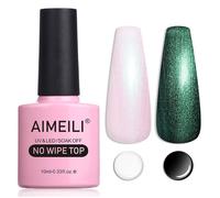 AIMEILI Perle Top Coat Vernis à Ongles Gel Semi Permanent Blanc Nacré Glitter Finish No Wipe Top Coat Longue Durée Sans HEMA