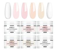 AIMEILI Poudre Acrylique Rose Clair Blanc Nu 6 x 10g - Acrylique Ongles Poudre Professionnel pour Extensions d'ongles, Sculpture d'ongles, Collage de Strass - Pas besoin de lampe à ongles