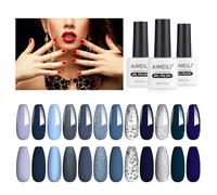 AIMEILI Sans HEMA Vernis Semi Permanent Set Automne Hiver Bleu, Lot Vernis à Ongles Gel Soak Off UV LED Manucure 12pcs X 8ml - Kit 13