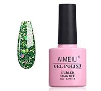 AIMEILI Soak Off UV LED Vernis à Ongles Gel Semi-Permanent Paillettes Vertes - Diamond Glitter Fire Green (063) 10ml