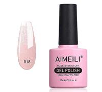 AIMEILI Soak Off UV LED Vernis à Ongles Gel Semi-Permanent Rose Paillette Shimmer Gel Polish Pink - Sparkle Grapefruit (018) 10 ml