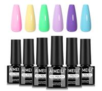 AIMEILI Vernis à Ongles Gel 6 Couleurs Bonbon Macaron Série, Vernis Semi Permanent Soak Off UV LED Manucure Sain Longue Durée 5ml KIT 96