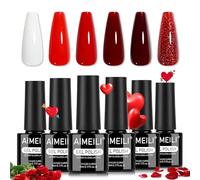 AIMEILI Vernis à Ongles Gel 6 Couleurs Rouge Blanc, Vernis Semi Permanent Soak Off UV LED Manucure Sain Longue Durée 5ml KIT 114