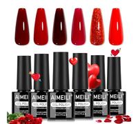 AIMEILI Vernis à Ongles Gel 6 Couleurs Rouge Pailleté Brillant, Vernis Semi Permanent Soak Off UV LED Manucure Sain Longue Durée 5ml KIT 112