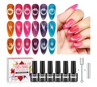 AIMEILI Vernis à Ongles Gel Oeil de Chat, 6 Couleurs Pailleté Cat Eyes Scintillante Glitter Gel Soak Off UV LED Manucure Sain Longue Durée 5ml avec 2 Bâton Magnétique KIT 121