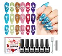 AIMEILI Vernis à Ongles Gel Oeil de Chat, 6 Couleurs Pailleté Cat Eyes Scintillante Glitter Gel Soak Off UV LED Manucure Sain Longue Durée 5ml avec 2 Bâton Magnétique KIT 122