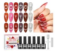 AIMEILI Vernis à Ongles Gel Oeil de Chat, 6 Couleurs Pailleté Cat Eyes Scintillante Glitter Gel Soak Off UV LED Manucure Sain Longue Durée 5ml avec 2 Bâton Magnétique KIT 118