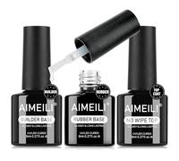 AIMEILI Vernis Gel 3 Pcs, No Wipe Top Coat Ultra Brillant, Builder Base Gel pour Ongles Extension, 4 en 1 Rubber Base Gel Renforcement et Réparation de Manucure Colle de Décorations