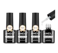 AIMEILI Vernis Gel Semi Permanent 4 Pcs, Nail Primer Déshydrateur Base et Top Coat pour Ongles Ultra Brillant Longue Durée Kit de Manucure