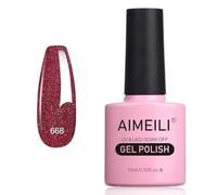 AIMEILI Vernis Gel Semi Permanent Rouge Pailleté Diamant Brillant, Automne Hiver Vernis à Ongles Gel UV LED Nail Art Manucure Longue Durée 10ml（668）