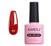 AIMEILI Vernis Gel Semi Permanent Rouge Pailleté Diamant Brillant, Automne Hiver Vernis à Ongles Gel UV LED Nail Art Manucure Longue Durée 10ml（662）