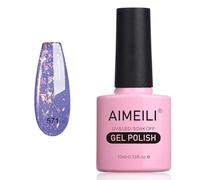AIMEILI Vernis Gel Semi Permanent Transparent Nu Pailleté Shimmer, Vernis à Ongles Gel UV LED Nail Polish Soak Off Manucure Salon Longue Durée Varnish 10ML Bleu（571）