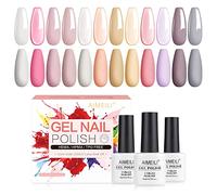 AIMEILI Vernis Semi Permanent 12 Couleurs Transparent Nude Rose Blanc Laiteux, Lot Vernis à Ongles Gel UV LED Soak Off Manucure 8ml - Kit 3