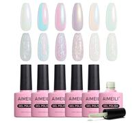 AIMEILI Vernis Semi Permanent Brillant Perle Gel, Nacré avec Fil Shell Glitter Vernis à Ongles Gel UV LED Soak Off 6 Couleurs 10ml Gel Nail Polish - Kit 42