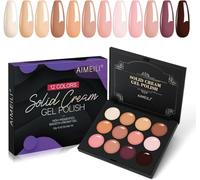 AIMEILI Vernis Semi Permanent Crème Solide, 12 Couleurs Palette de Vernis Gel Naturel Nude Rose Blanc Brun, Lot Vernis à Ongles Gel UV LED Nail Art Manucure - Kit 16